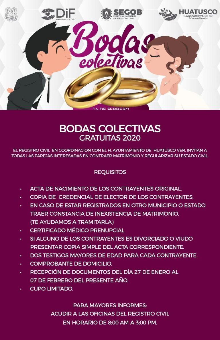 EN HUATUSCO, BODAS COLECTIVAS GRATIS, PRÓXIMO 14 DE FEBRERO
