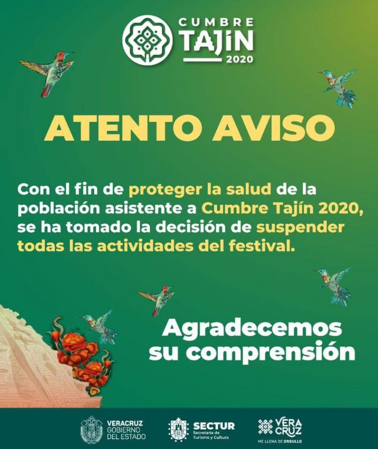 SECRETARÍA DE TURISMO SUSPENDE ACTIVIDADES DE CUMBRE TAJÍN 2020