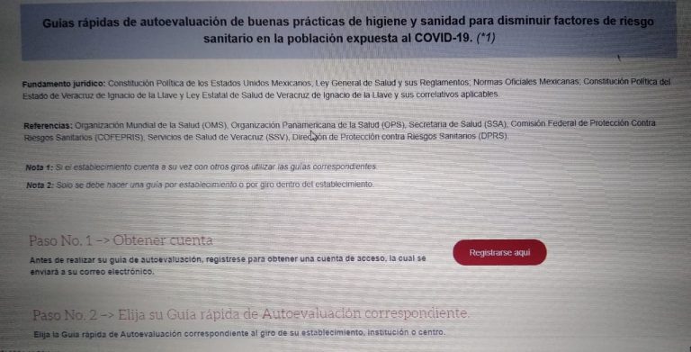 GUÍA RÁPIDA DE AUTO EVALUACIÓN PARA DIVERSOS ESTABLECIMIENTOS, EMITE LA DIRECCIÓN DE SERVICIOS DE SALUD VERACRUZ