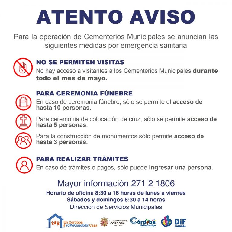 CEMENTERIOS MUNICIPALES DE CÓRDOBA OPERARÁN CON ACCESO RESTRINGIDO DURANTE MAYO