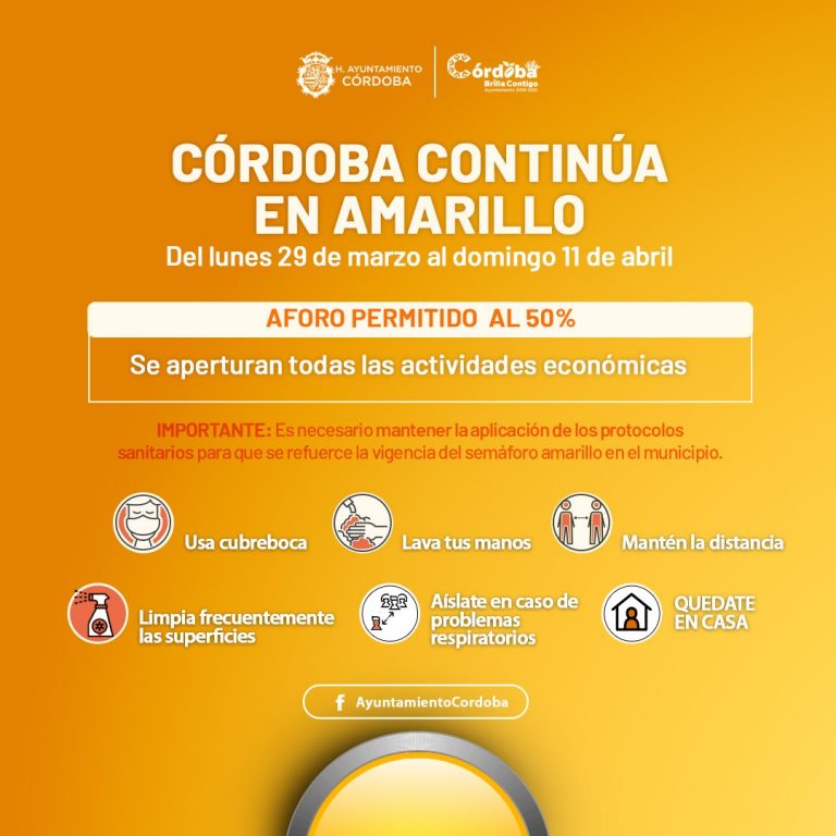 CÓRDOBA EN AMARILLO, EXHORTAN AUTORIDADES MUNICIPALES MANTENER PROTOCOLOS